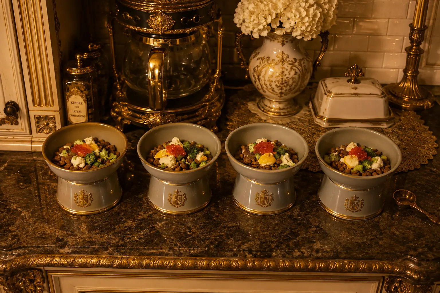 The four finished breakfast bowls before serving