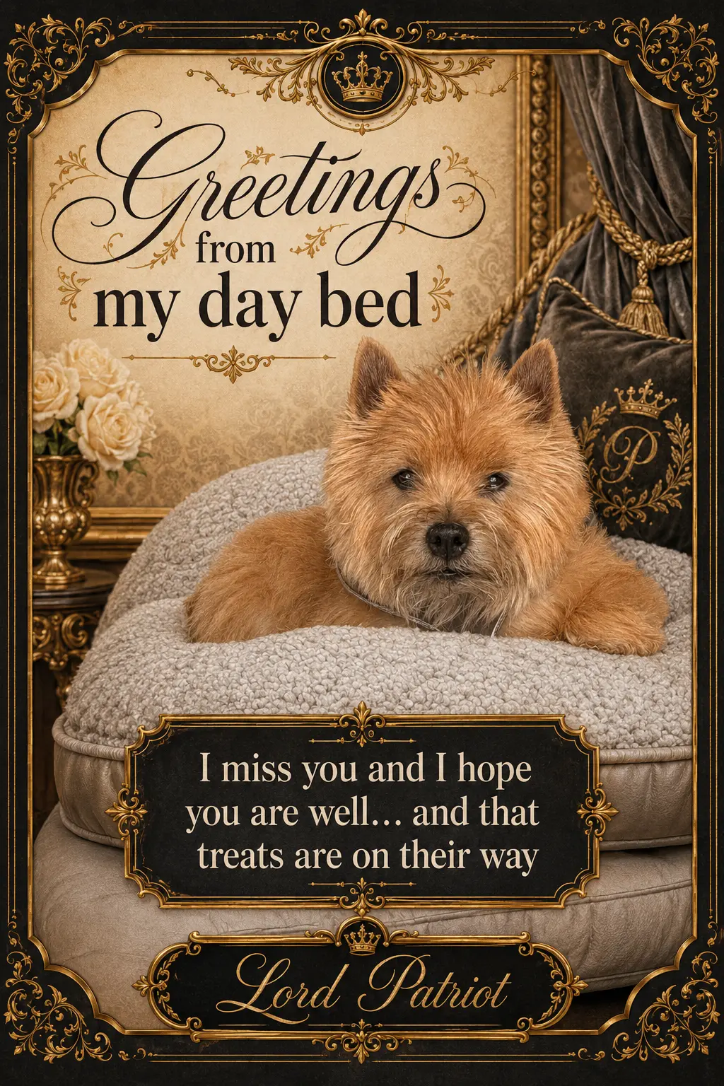 Postcard from Lord Patriot: Greetings from my day bed