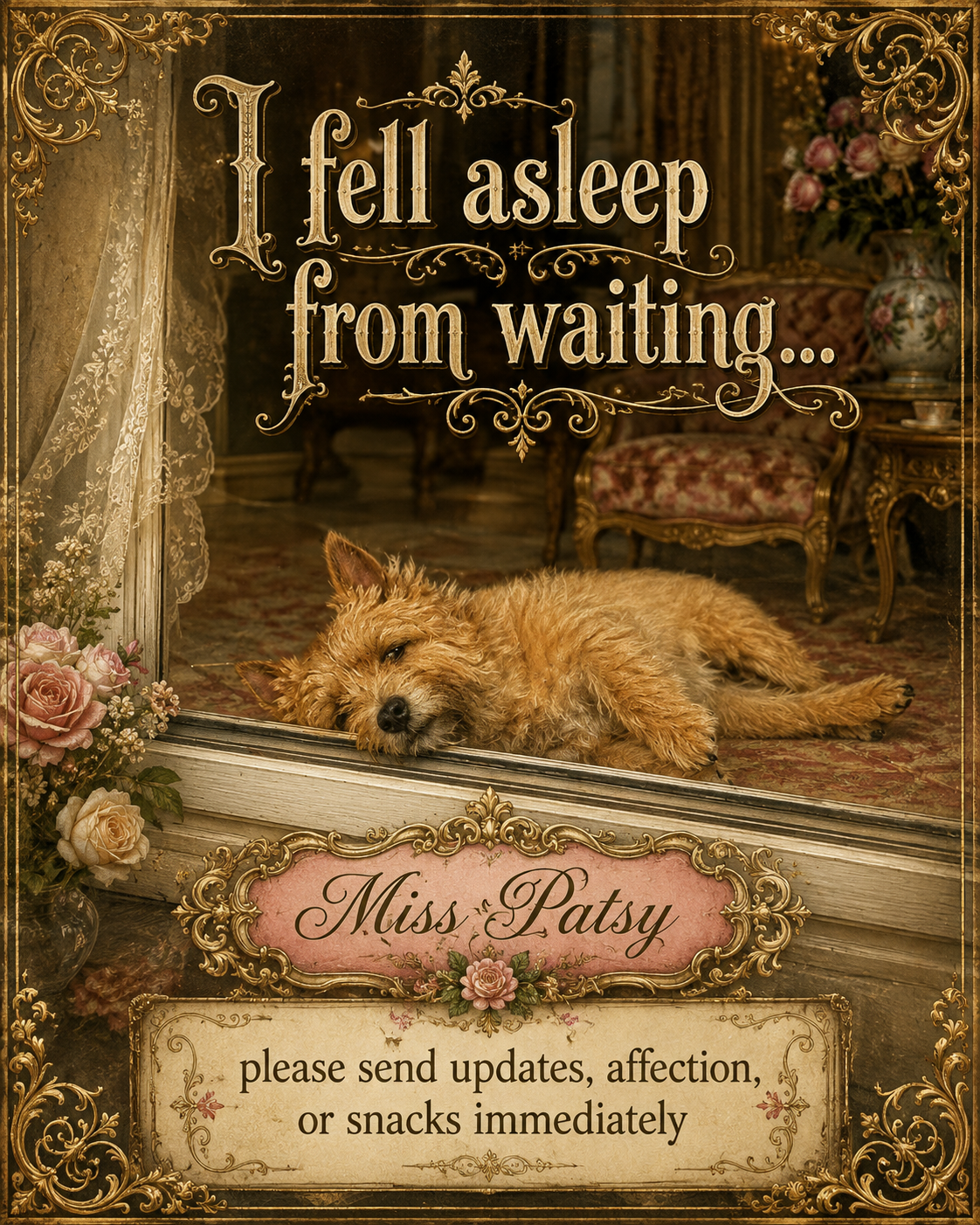 Postcard from Miss Patsy: I fell asleep from waiting…