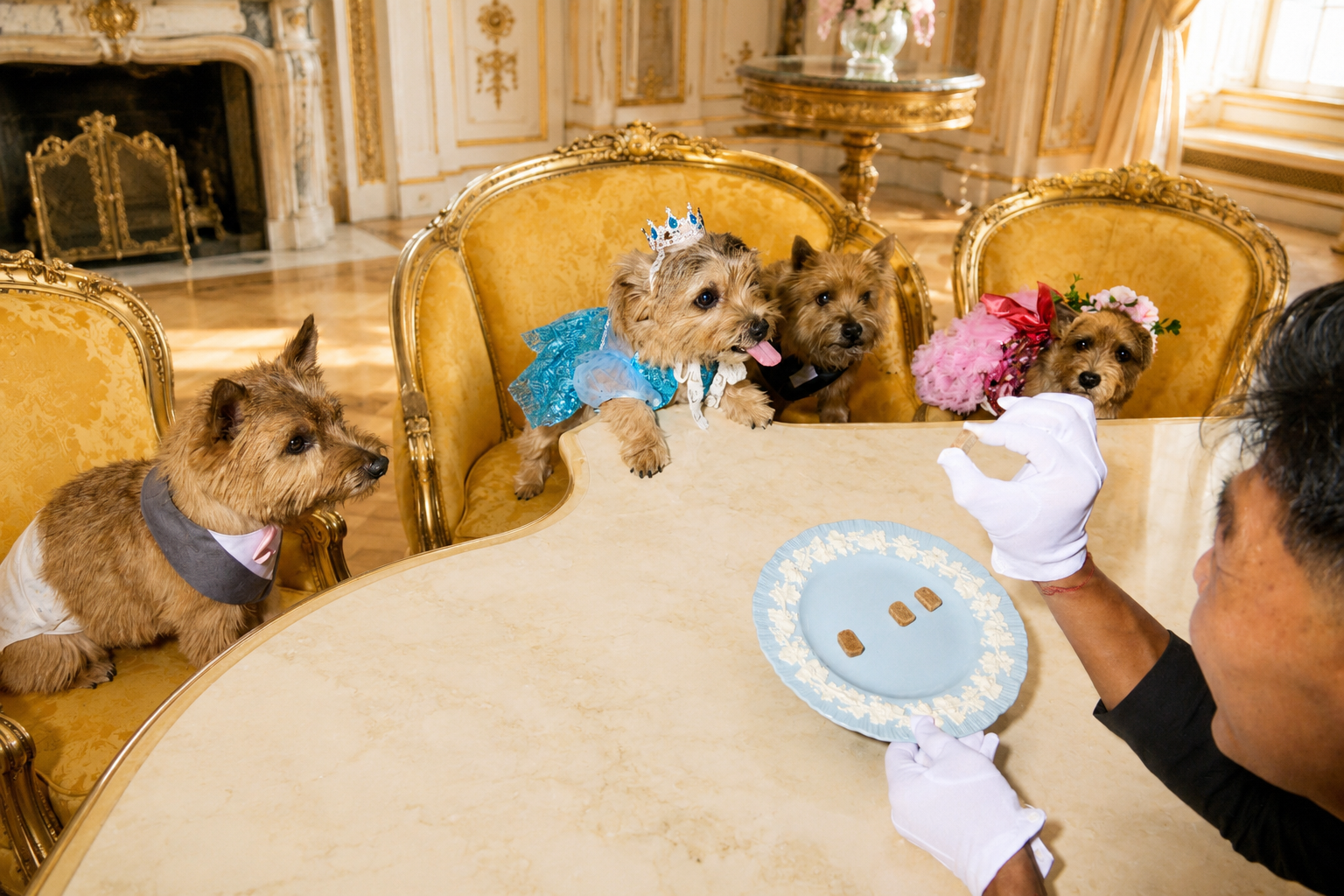The Quartet tasting The Butler's Functional Dog Treats at the Manor table